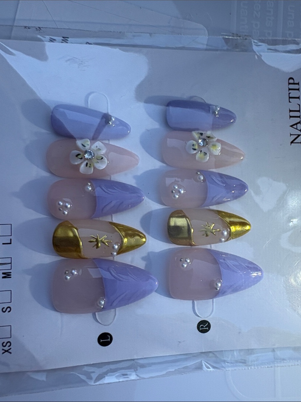 Lavender & Gold Floral Press-On Nails - Women Makeup